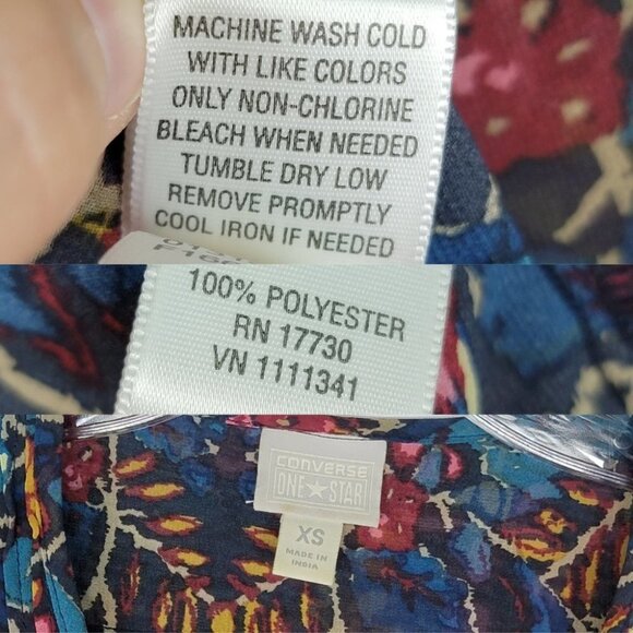 Converse All Star Womens Floral Blouse XS Sheer Chiffon Boho Hippie Oversized - Picture 10 of 13